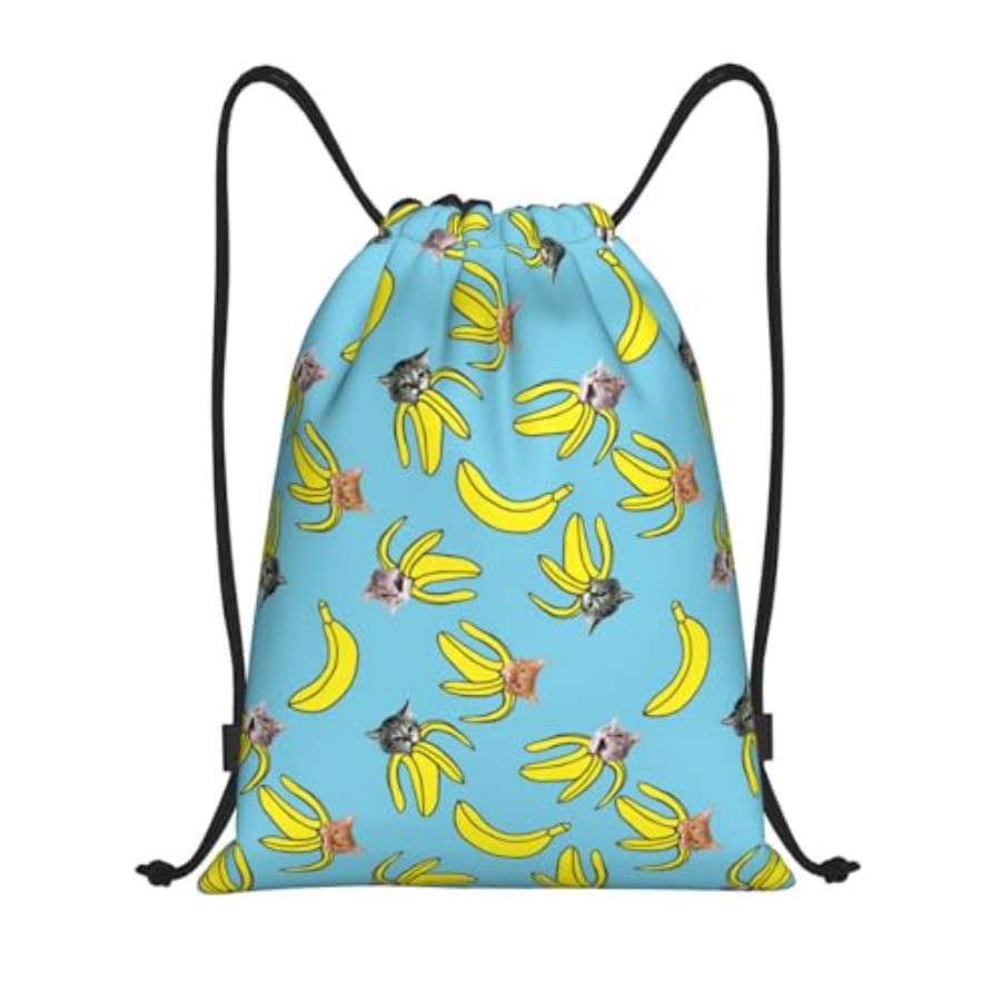 Drawstring Gym Bag - Funny Cat Banana Bananas Drawstring Bags