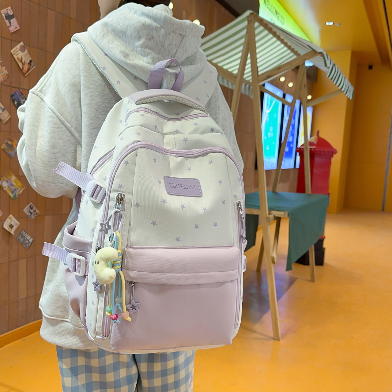 Women's Cream White & Yellow C - Canvas Backpack Casual avaliação e preço