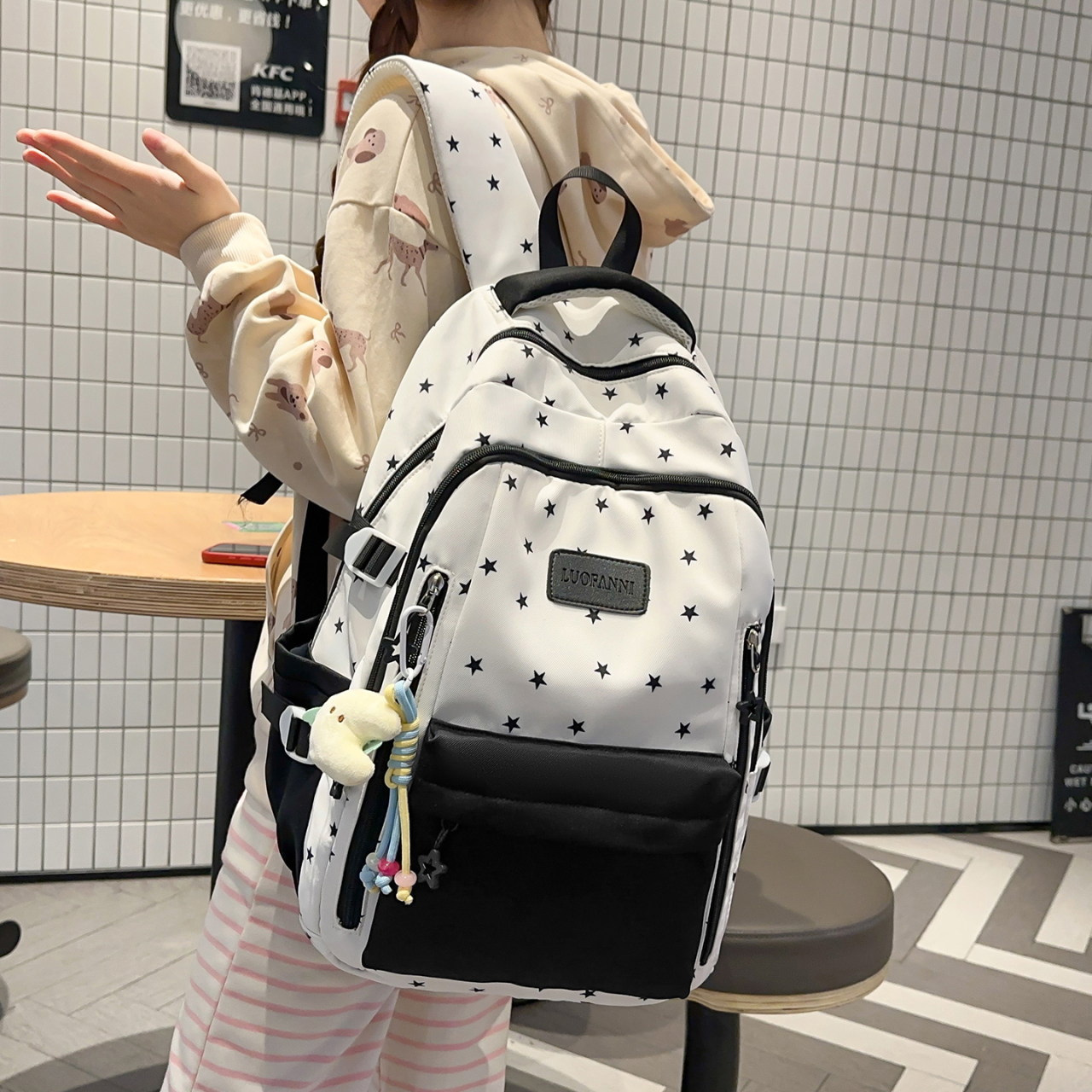 Women's Cream White & Yellow C - Canvas Backpack Casual avaliação e preço