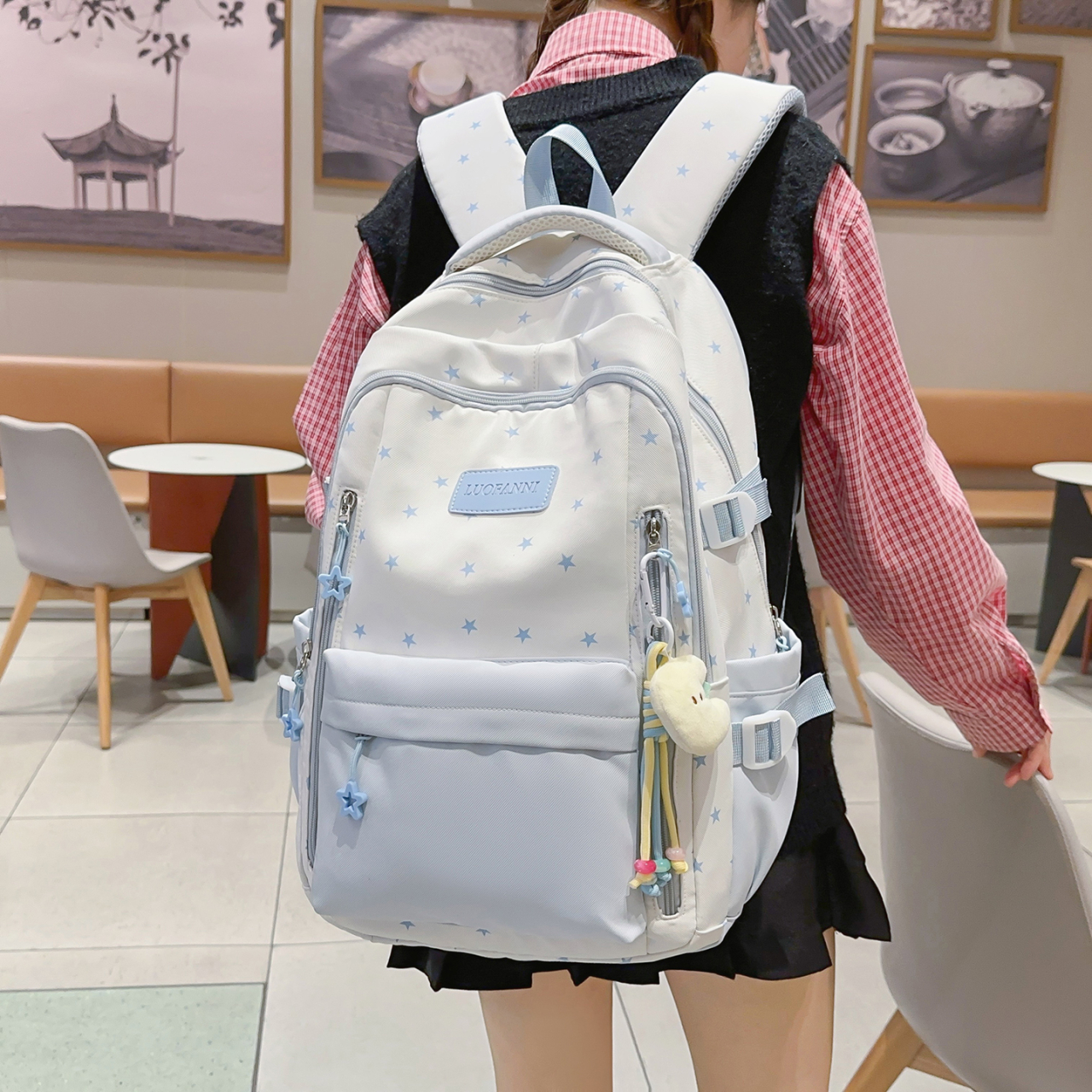 Women's Cream White & Yellow C - Canvas Backpack Casual avaliação e preço