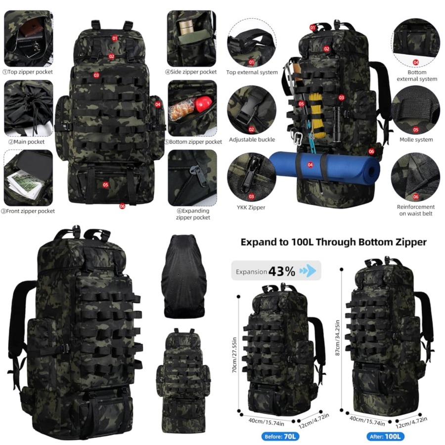 70L/100L Camping Hiking Backpa - Hiking Backpack Waterproof avaliação e preço
