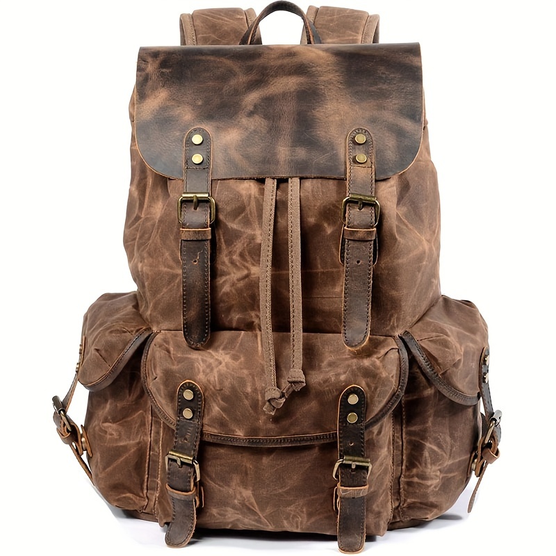 Vintage Men'S Leather Backpack - Canvas Backpack Casual avaliação e preço