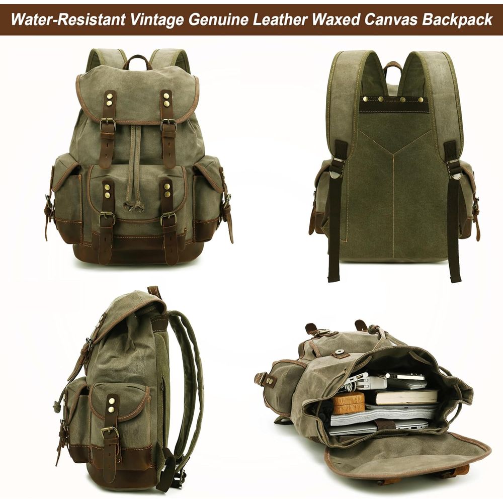 Vintage Canvas Leather Backpac - Leather Backpack Vintage avaliação e preço