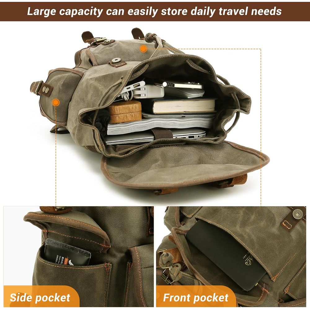 Vintage Canvas Leather Backpac - Leather Backpack Vintage avaliação e preço