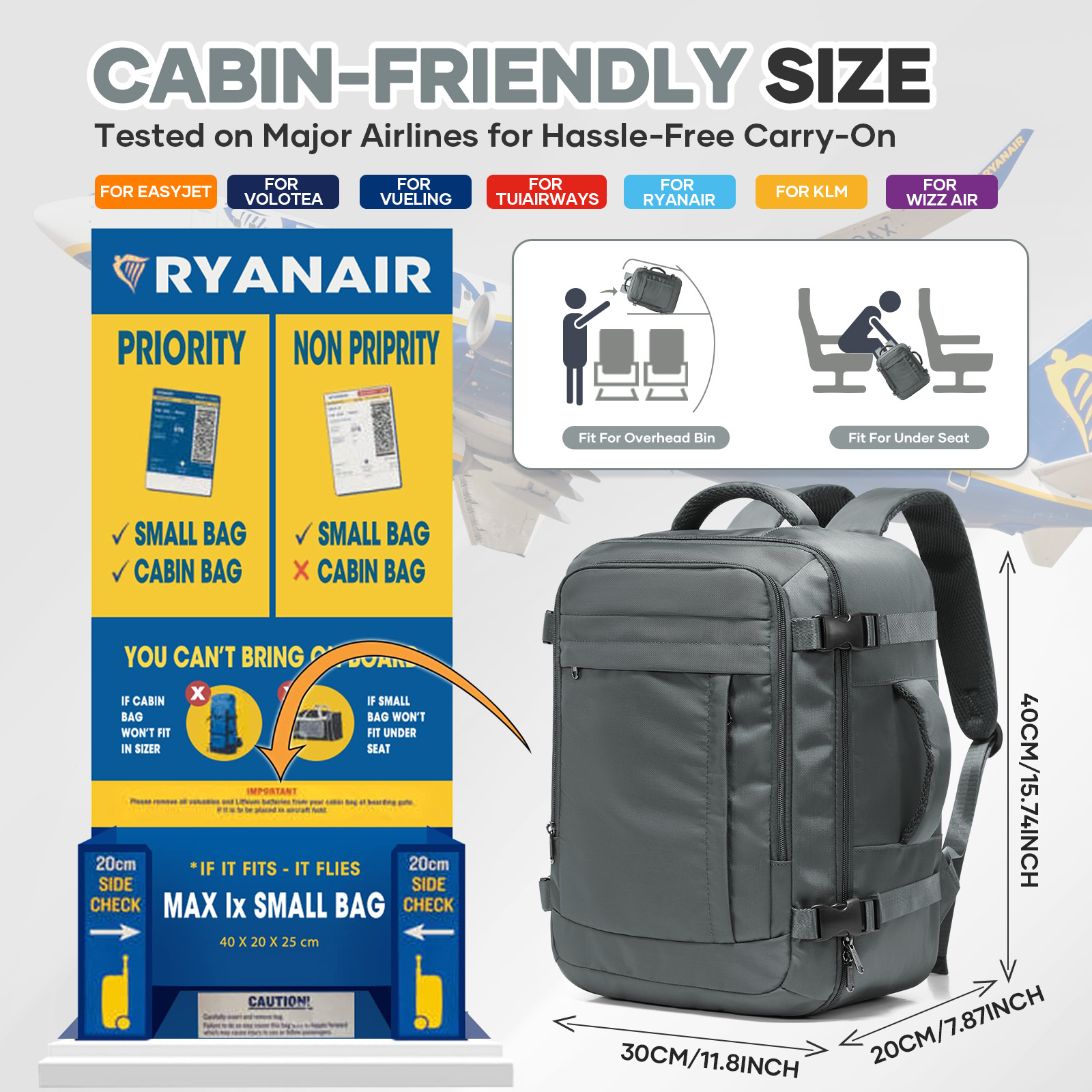 Ryanair Cabin Bags 40x30x20 Un - Canvas Backpack Casual avaliação e preço