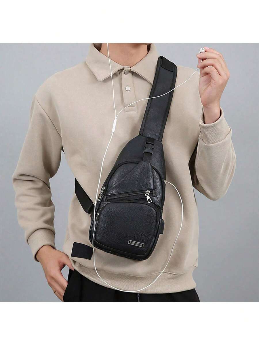 Mens PU Leather Sling Bag With - Sling Backpack Shoulder avaliação e preço