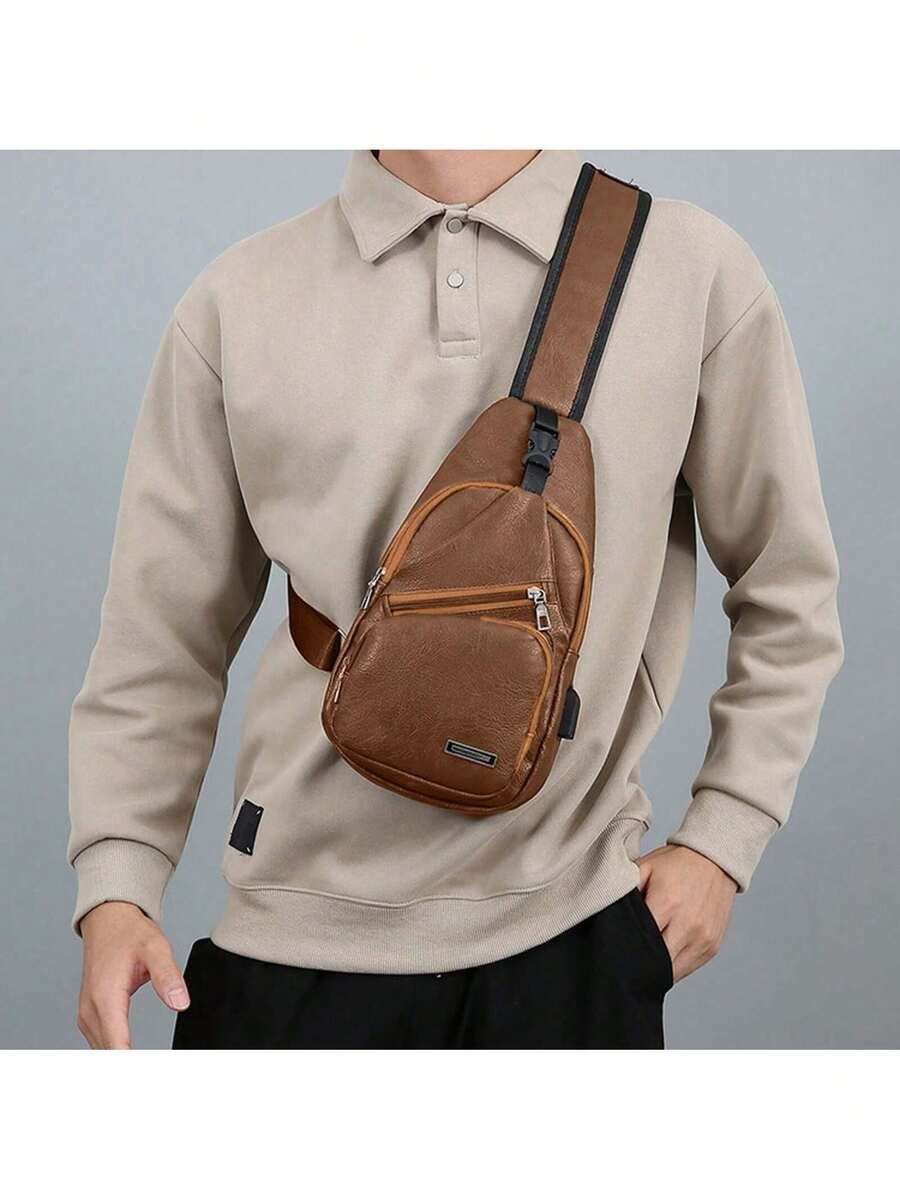 Mens PU Leather Sling Bag With - Sling Backpack Shoulder avaliação e preço