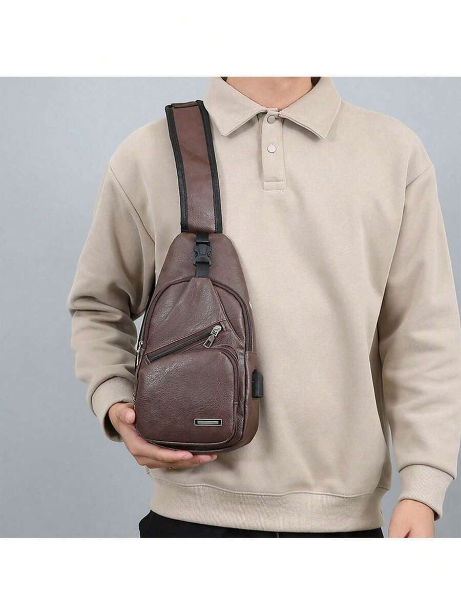 Mens PU Leather Sling Bag With - Sling Backpack Shoulder avaliação e preço