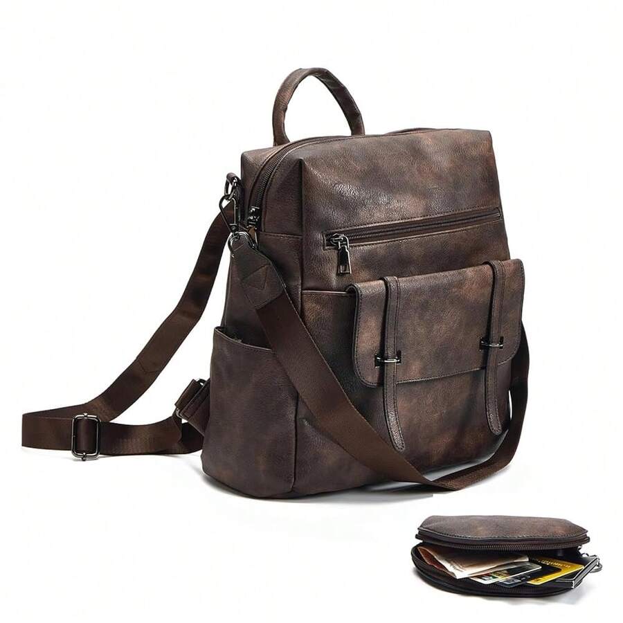 Women Fashion Vintage Brown PU - Fashion Backpack Women avaliação e preço