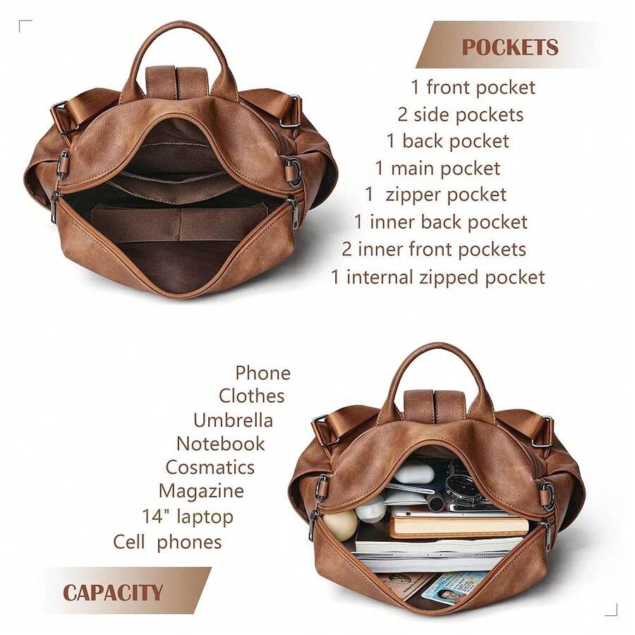 Women Fashion Vintage Brown PU - Fashion Backpack Women avaliação e preço