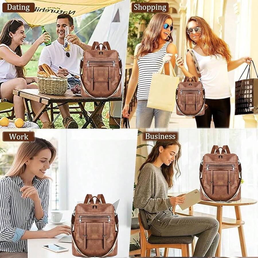Women Fashion Vintage Brown PU - Fashion Backpack Women avaliação e preço
