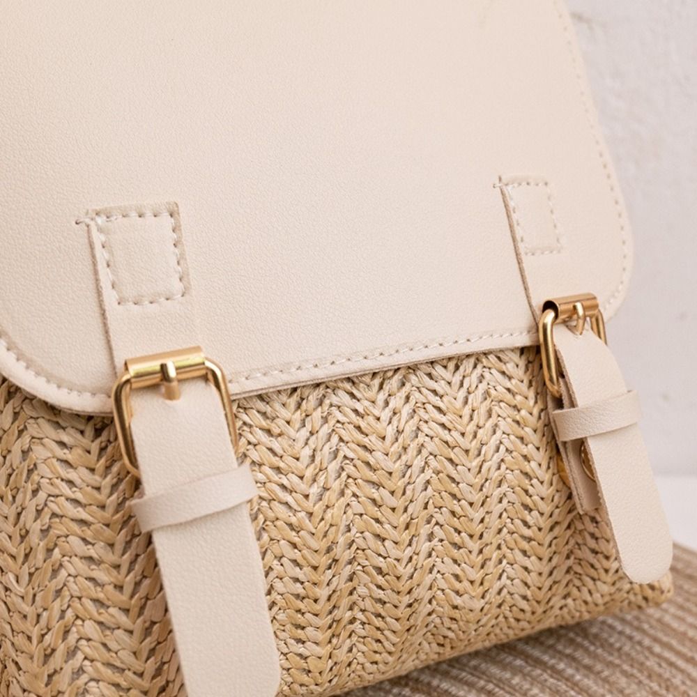 Fashion PU Leather Straw Backp - Leather Backpack Vintage avaliação e preço